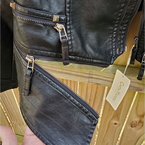 Black Faux Leather Moto Jacket - Picture 7 of 16